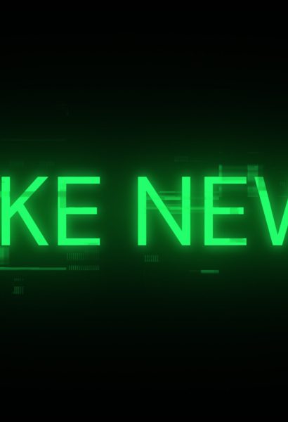 Fake news text with screen effects of technological failures. Spectacular screen glitch with various kinds of interference